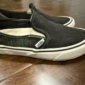 Vans Black and White Slip-On Knit Sneakers